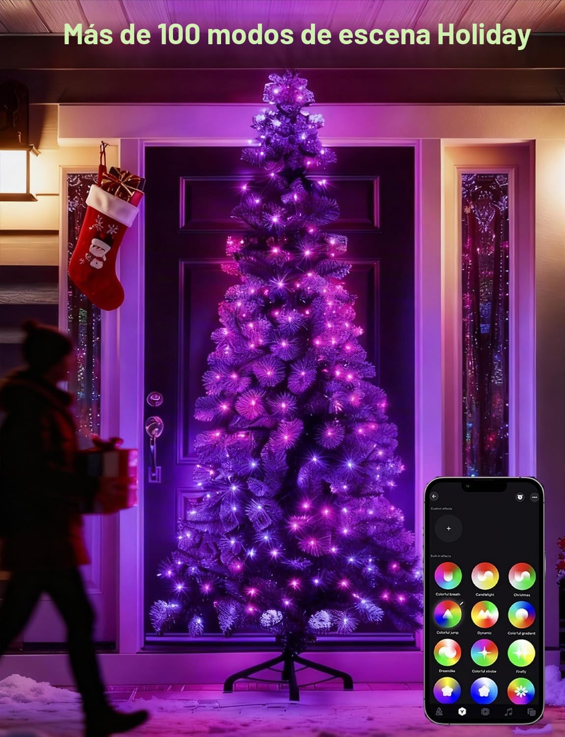 echosari Guirnalda de luces inteligentes de Navidad de 33 pies RGB...