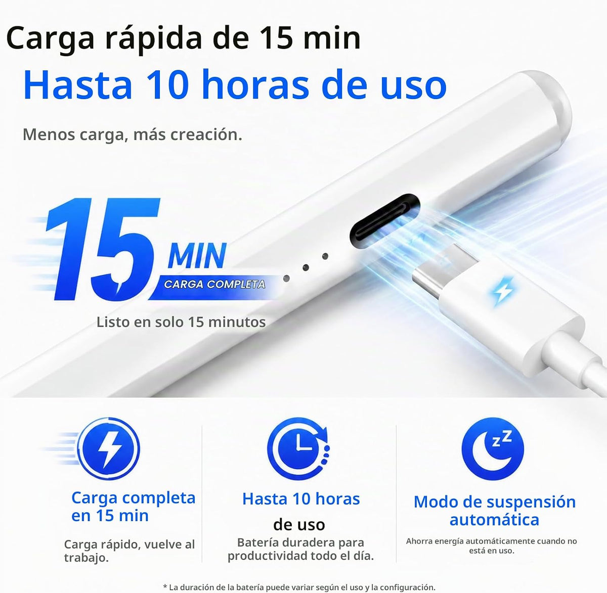 Lápiz óptico para iPad con pantalla de batería y botones de acceso...