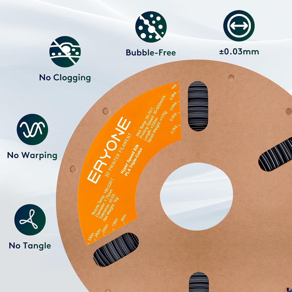 ERYONE HS Seda Tri Color PLA Filamento para Impresora 3D de 1.75mm...