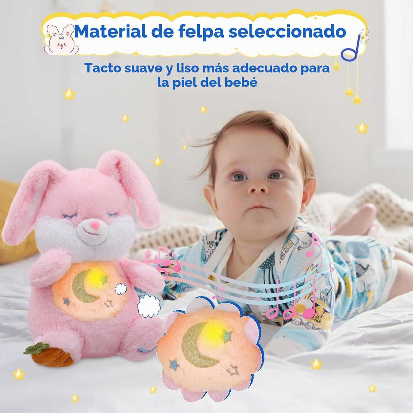 MIAODAM Peluche de Conejito que Respira - Peluche de Conejo Rosa Re...