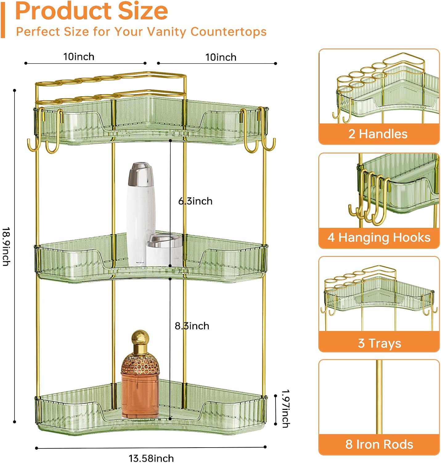 Greenby Organizador esquinero de 3 niveles para mostrador de baño,...