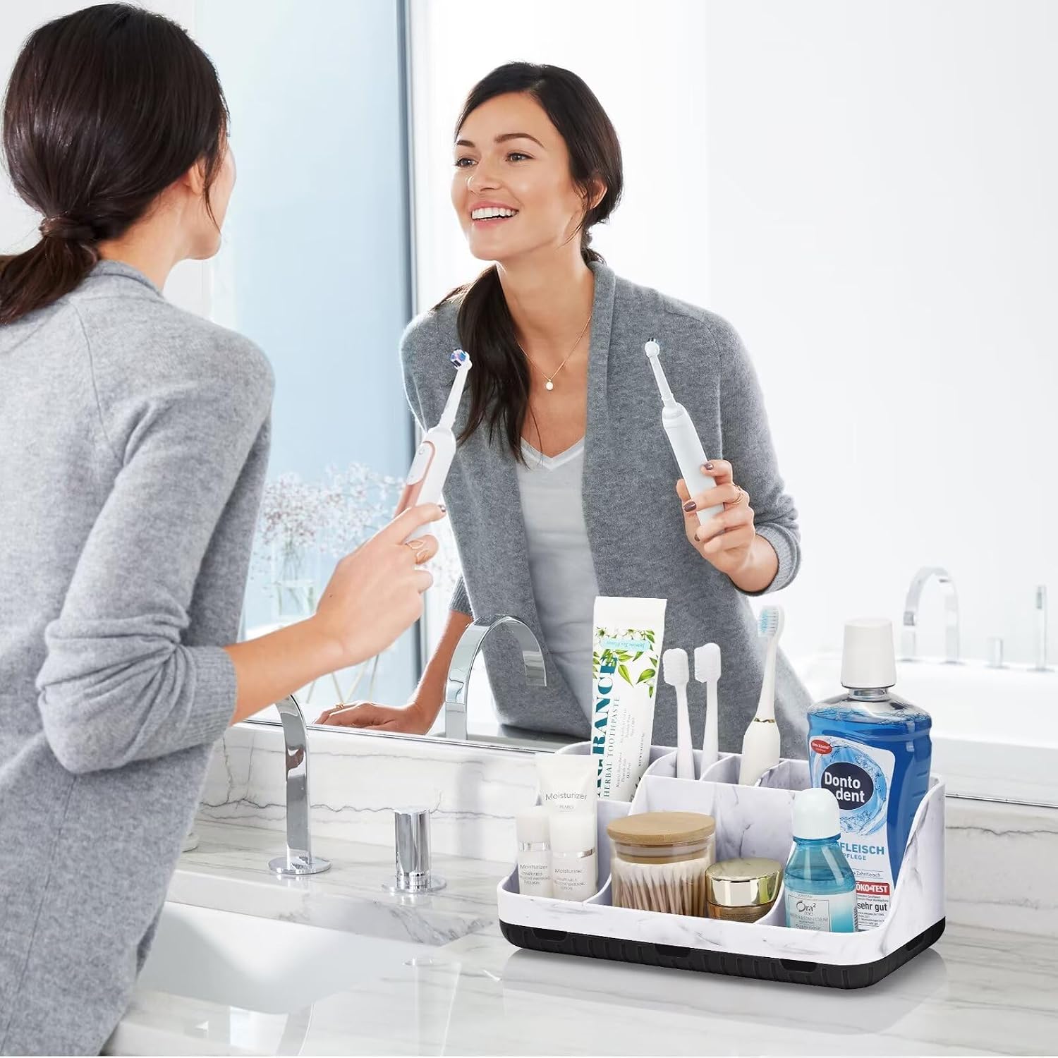 GFWARE Organizador de Encimera de Baño de Mármol - 7 Ranuras Desmon...
