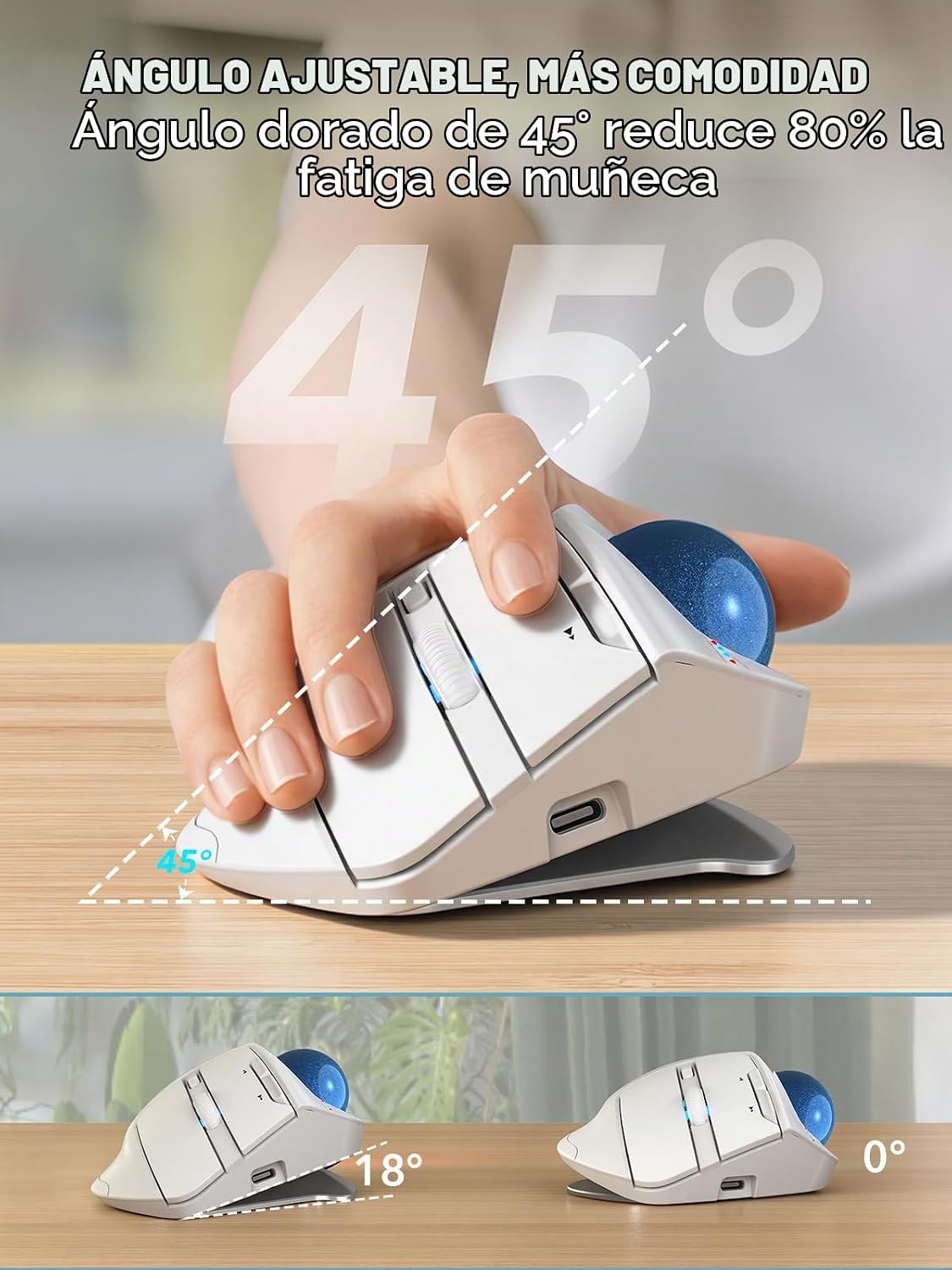Ratón de Trackball inalámbrico, ángulo ajustable recargable | Ratón...