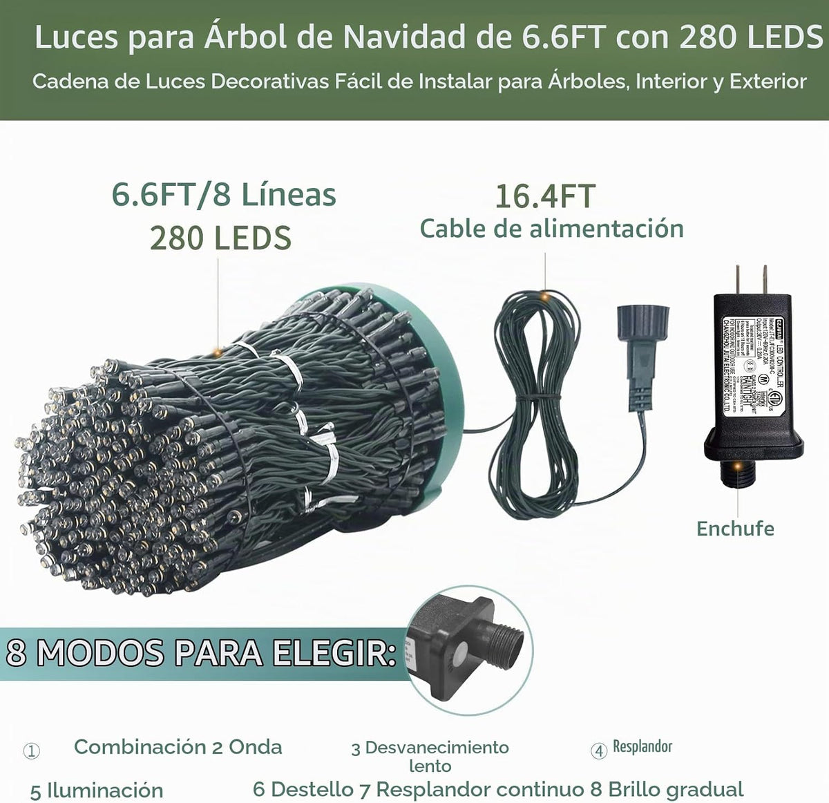 VIL Luces inteligentes para árbol de Navidad, 6.6 pies, 16 líneas,...