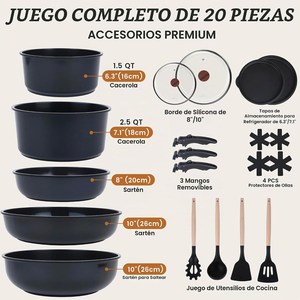 Juego de utensilios de cocina antiadherentes de cerámica de 20 piez...