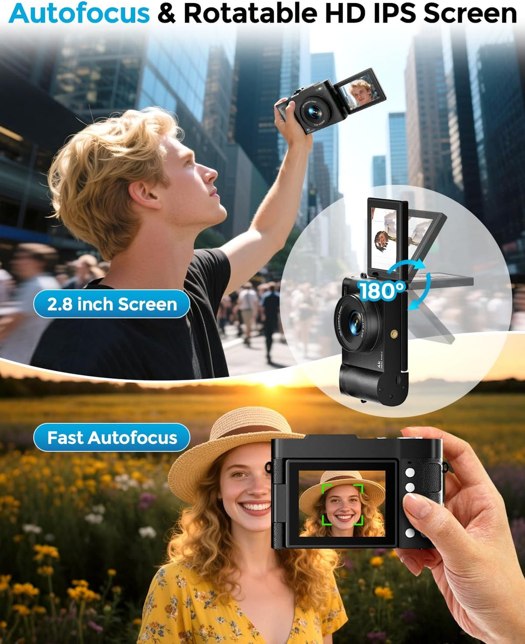 Cámara digital 4K para fotografía, cámaras digitales de enfoque aut...