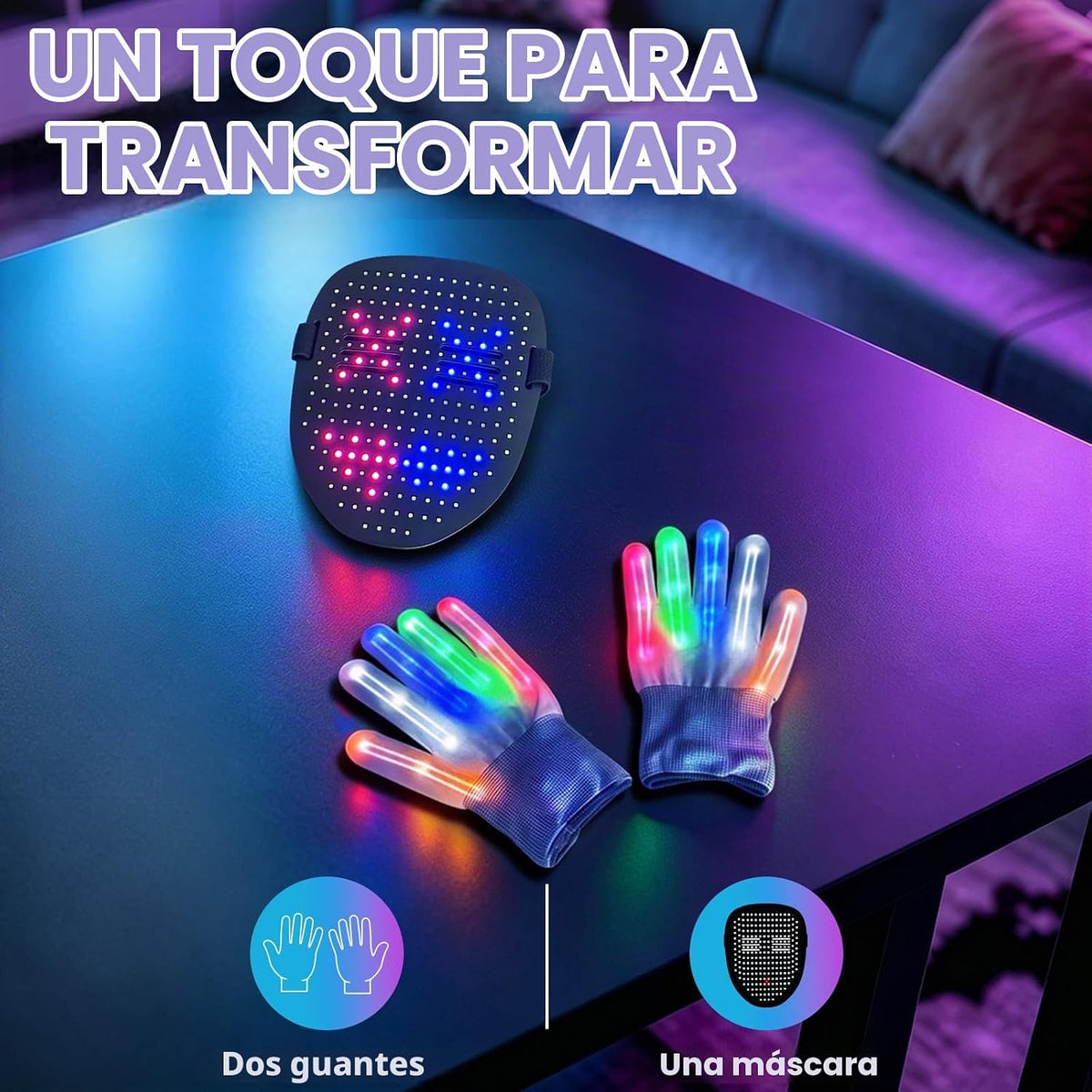 mofyshine Juego de máscara LED y guantes con detección de gestos, r...