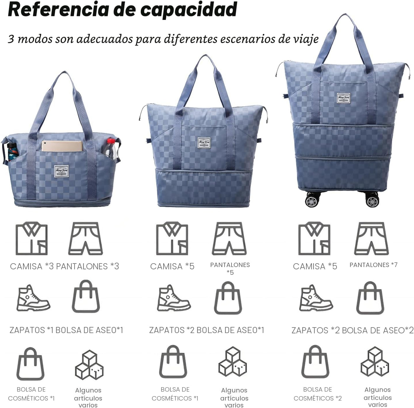 Bolsas de lona expandibles y plegables, con ruedas desmontables, bo...