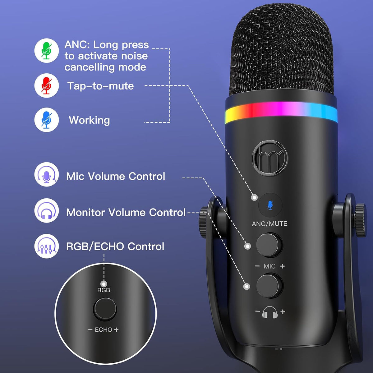 Micrófono ZealSound Podcast para PC, micrófono USB con reducción de...
