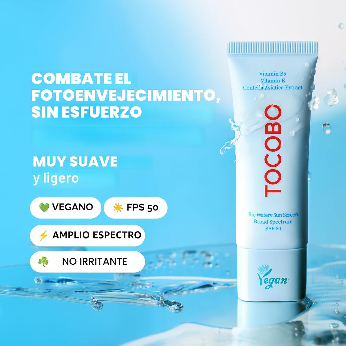 TOCOBO - Crema solar acuosa biológica SPF 50, protector solar corea...