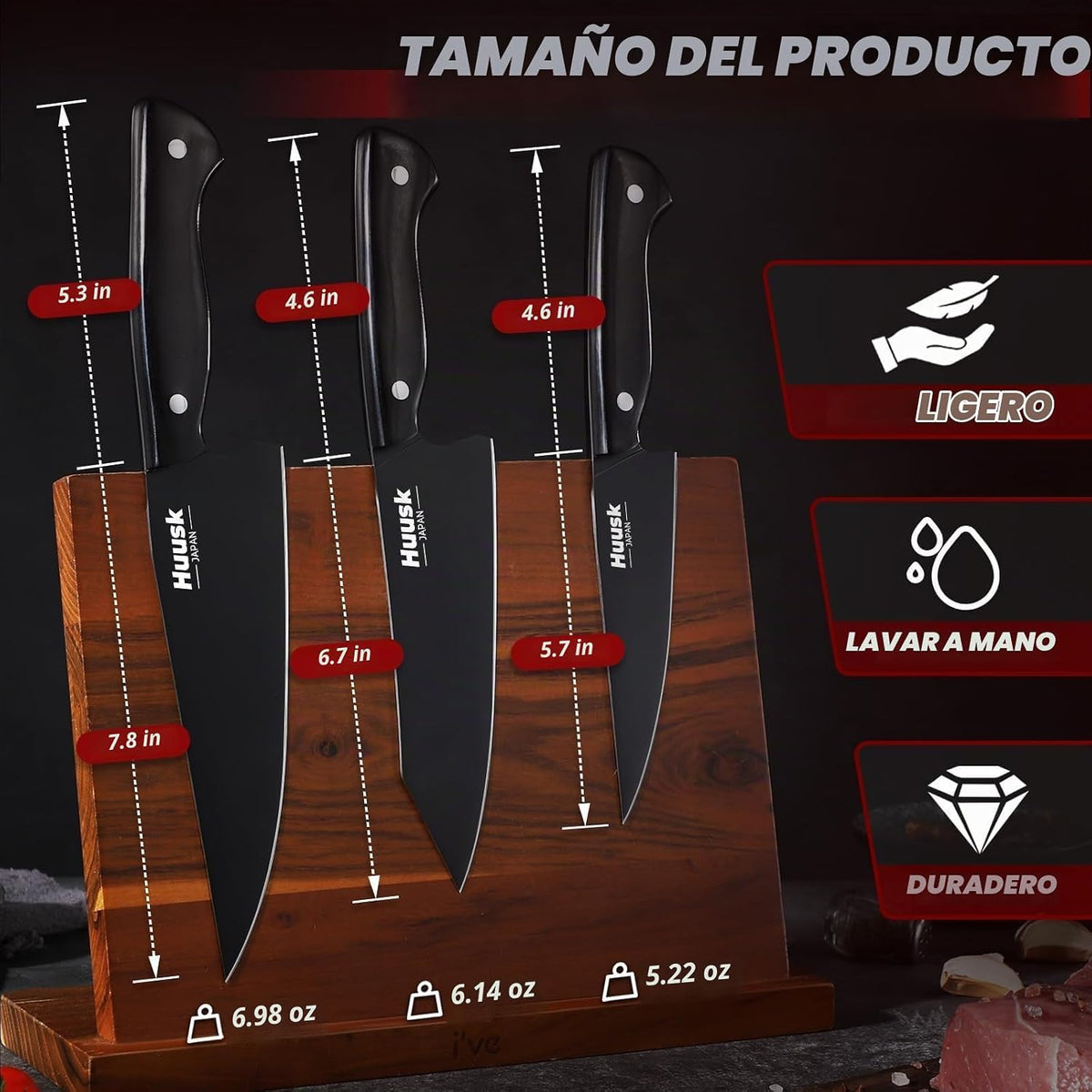 Huusk - Juego de cuchillos de cocina japoneses para cocina, 3 pieza...