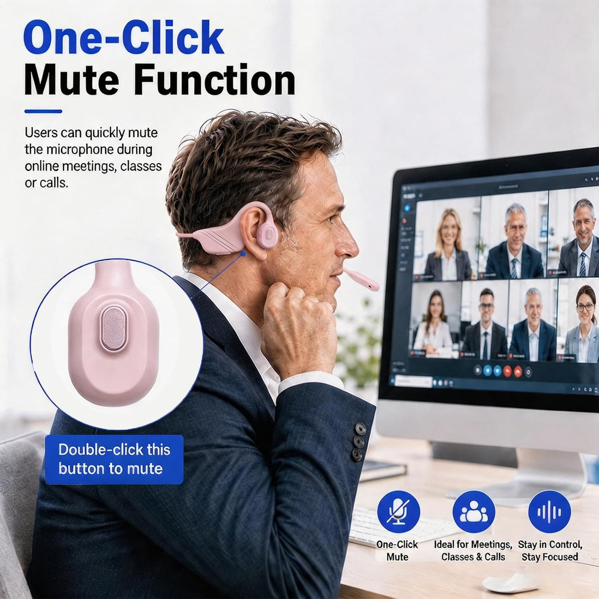 Auriculares abiertos para camionero de conducción ósea con micrófon...