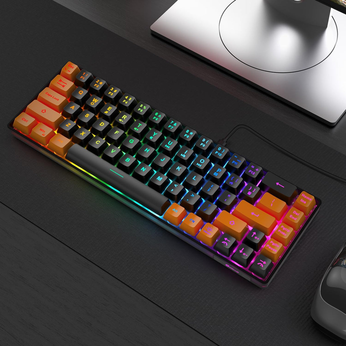 GEODMAER Teclado para juegos 65%, mini teclado con cable retroilumi...