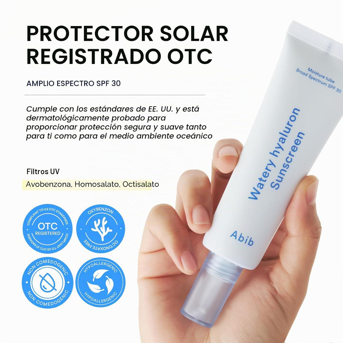 Abib Watery Hyaluron - Protector solar UV de amplio espectro SPF 30...