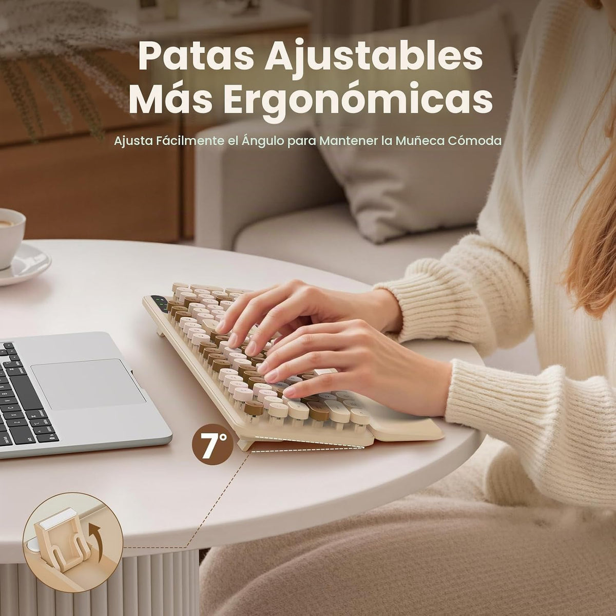 Teclado inalámbrico, teclas redondas, teclado de máquina de escribi...