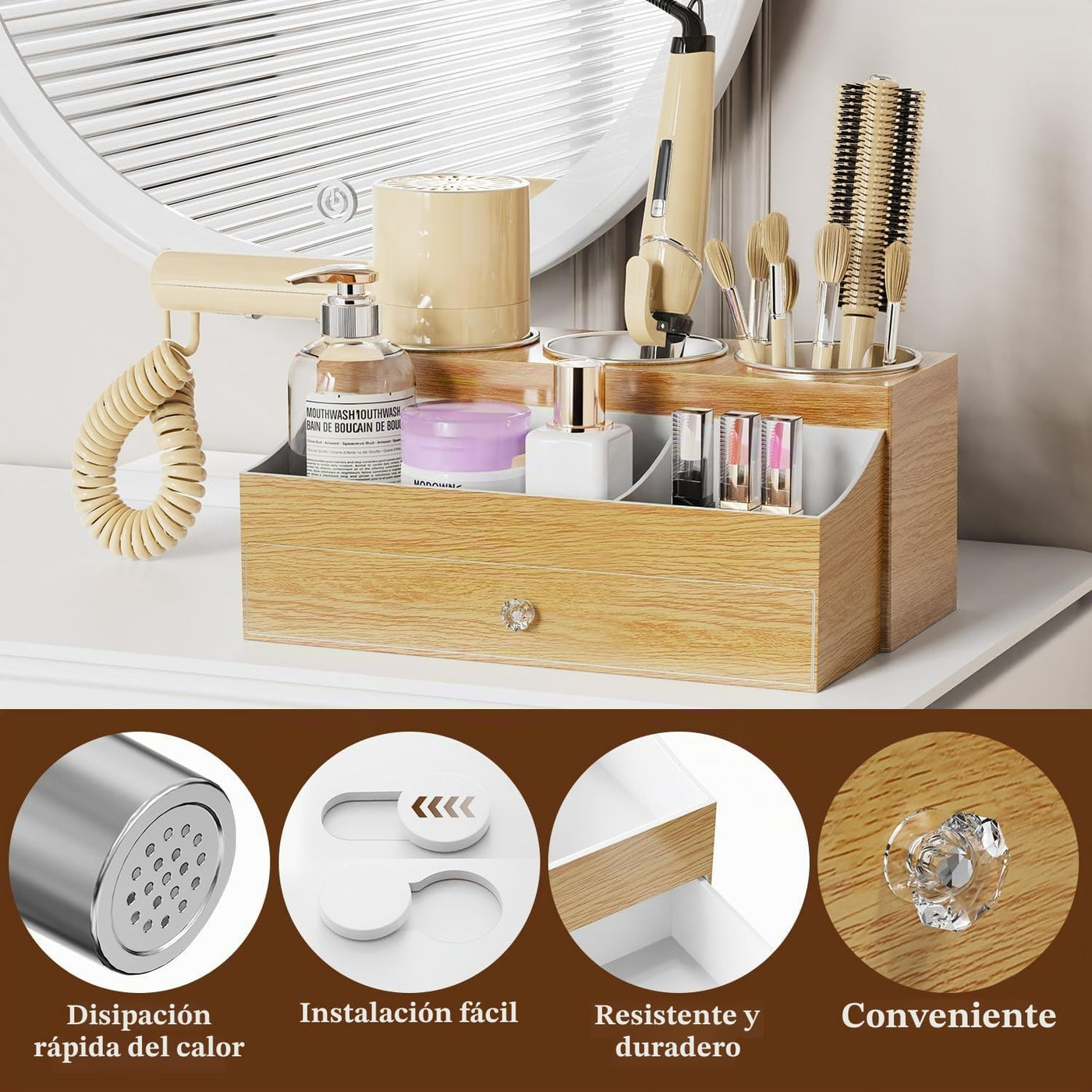 GFWARE Soporte acrílico para secador de cabello con cajón, organiza...