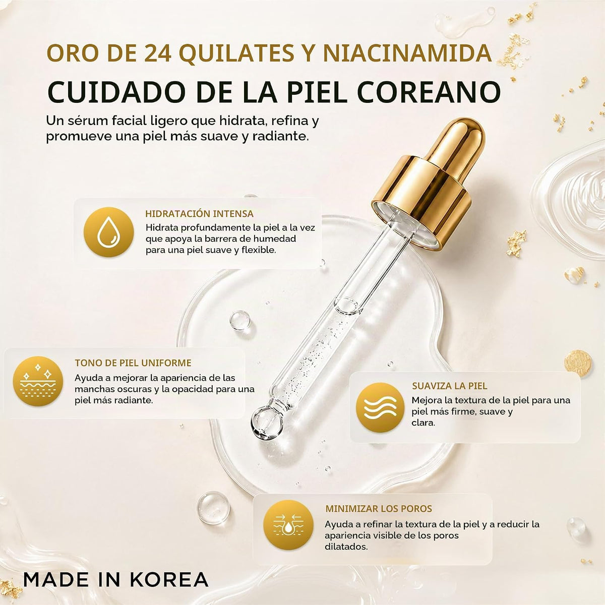 Clear Beauty Suero de oro de 24 quilates y niacinamida para cara, a...