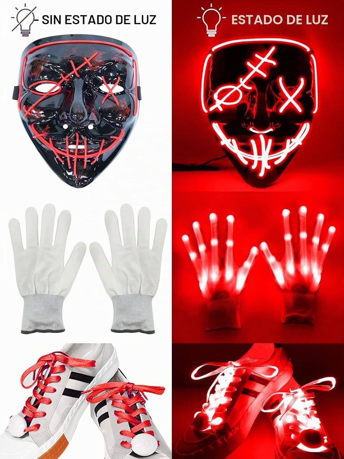 Conjunto de cordones para zapatos y guantes con máscara LED, kit de...