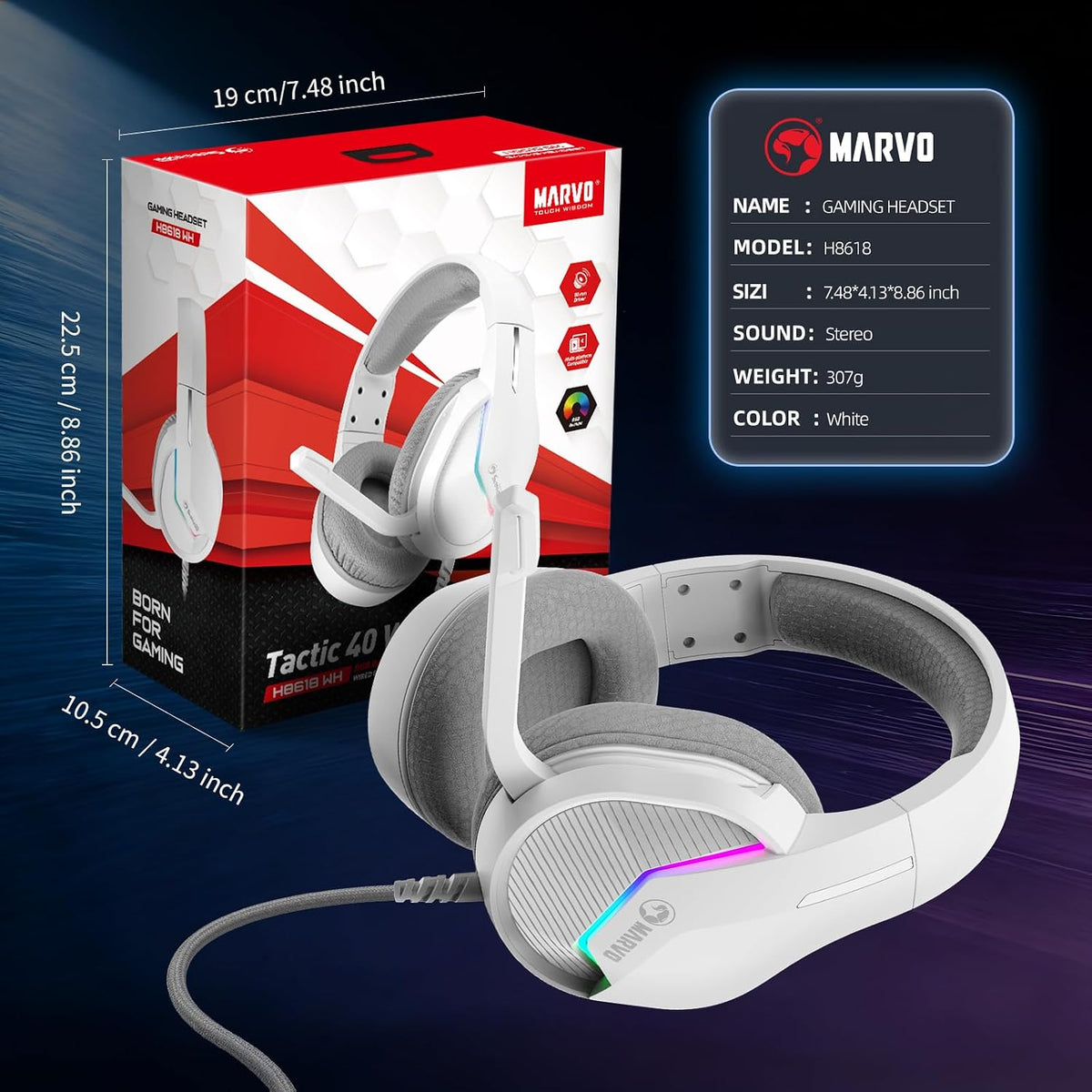 MARVO Auriculares USB para juegos con micrófono, auriculares con ca...