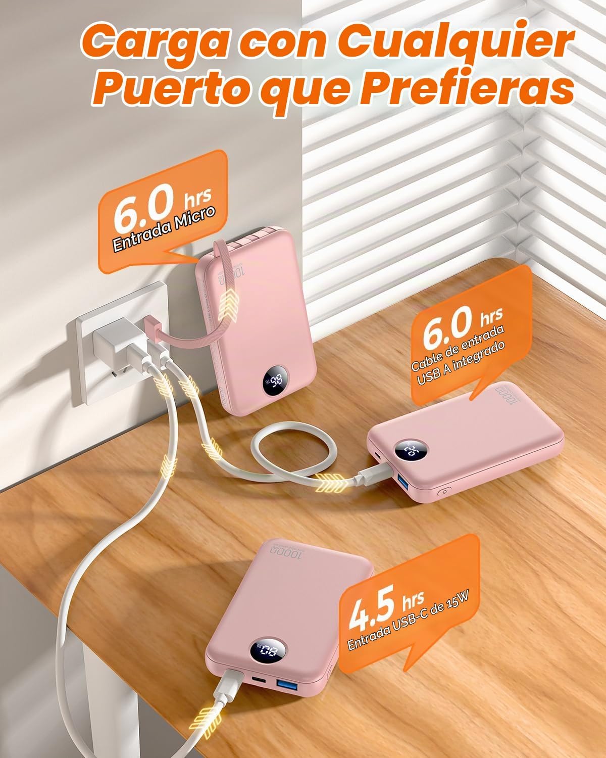 Cargador portátil Zmmyuluo 10000mAh con 4 cables incorporados 40% m...