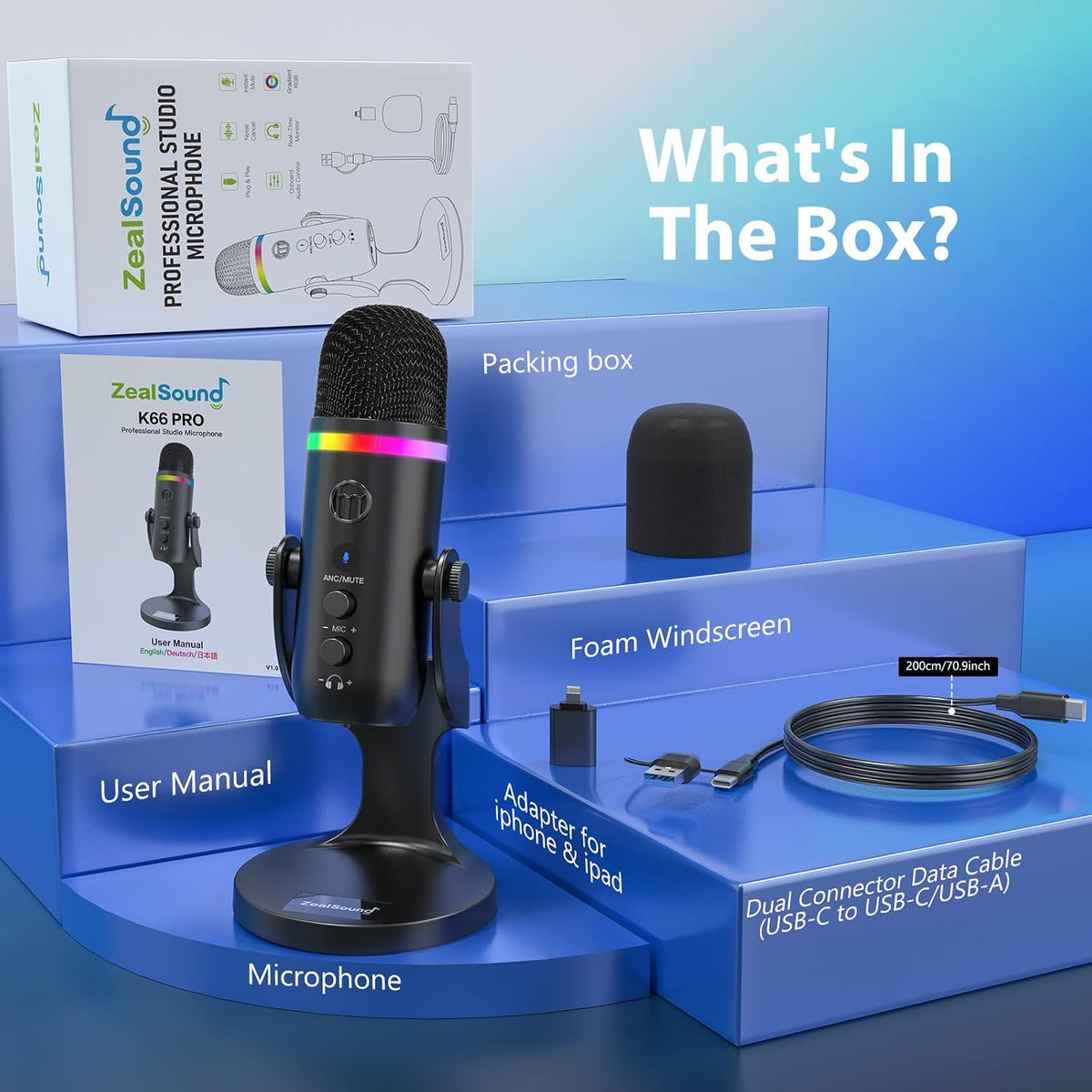 Micrófono ZealSound Podcast para PC, micrófono USB con reducción de...