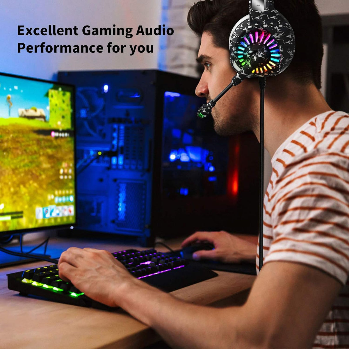ZIUMIER Auriculares con cable para juegos de camuflaje para PC, PS5...