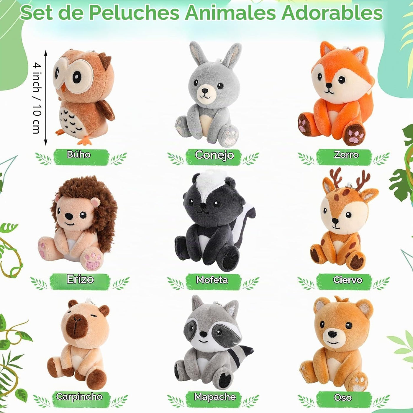 Aoriher - Juego de 9 animales de peluche de bosque a granel de 4 pu...