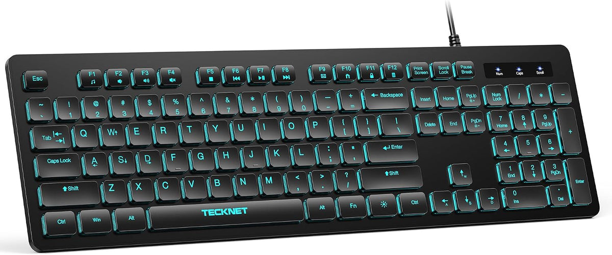 TECKNET Teclado con cable, escritura silenciosa, diseño de tamaño c...