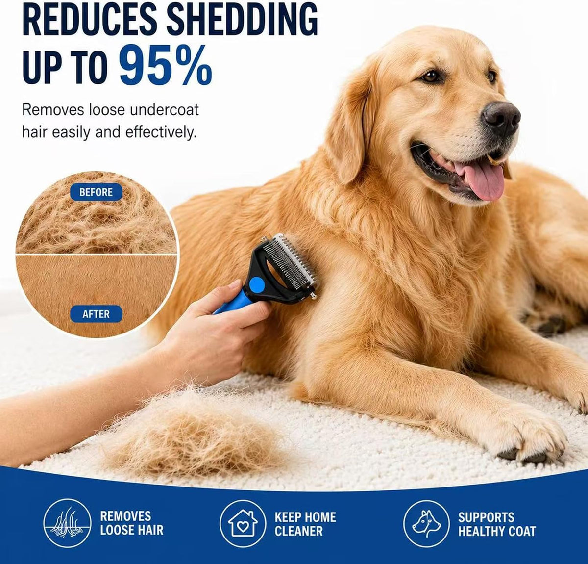 KIVMTAR Deshedding - Cepillo para perros, rastrillo 3 en 1 para per...