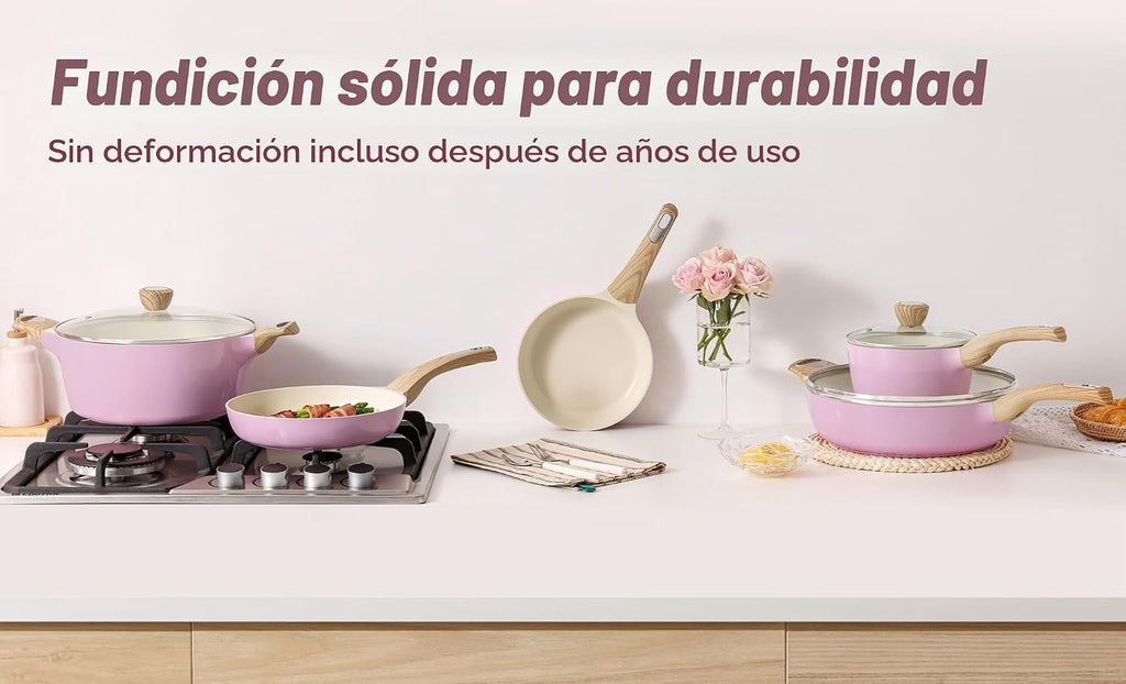 SENSARTE Juego de ollas y sartenes de cerámica antiadherentes, jueg...