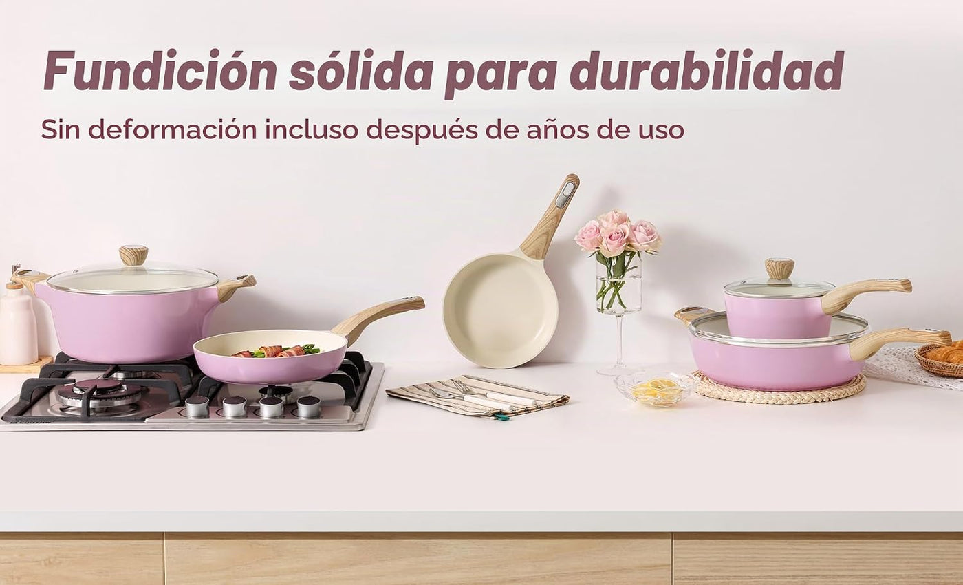 SENSARTE Juego de ollas y sartenes de cerámica antiadherentes, jueg...