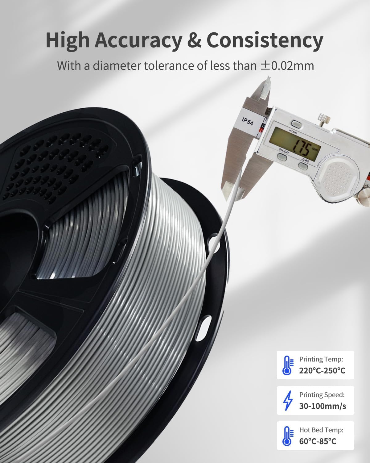 XZN Filamento PETG plateado de 0.069 pulgadas, 2.2 libras, filament...