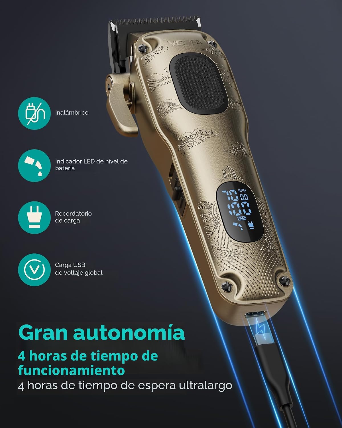 VGRPRO Cortapelos para hombre profesional, inalámbrico y con cable...