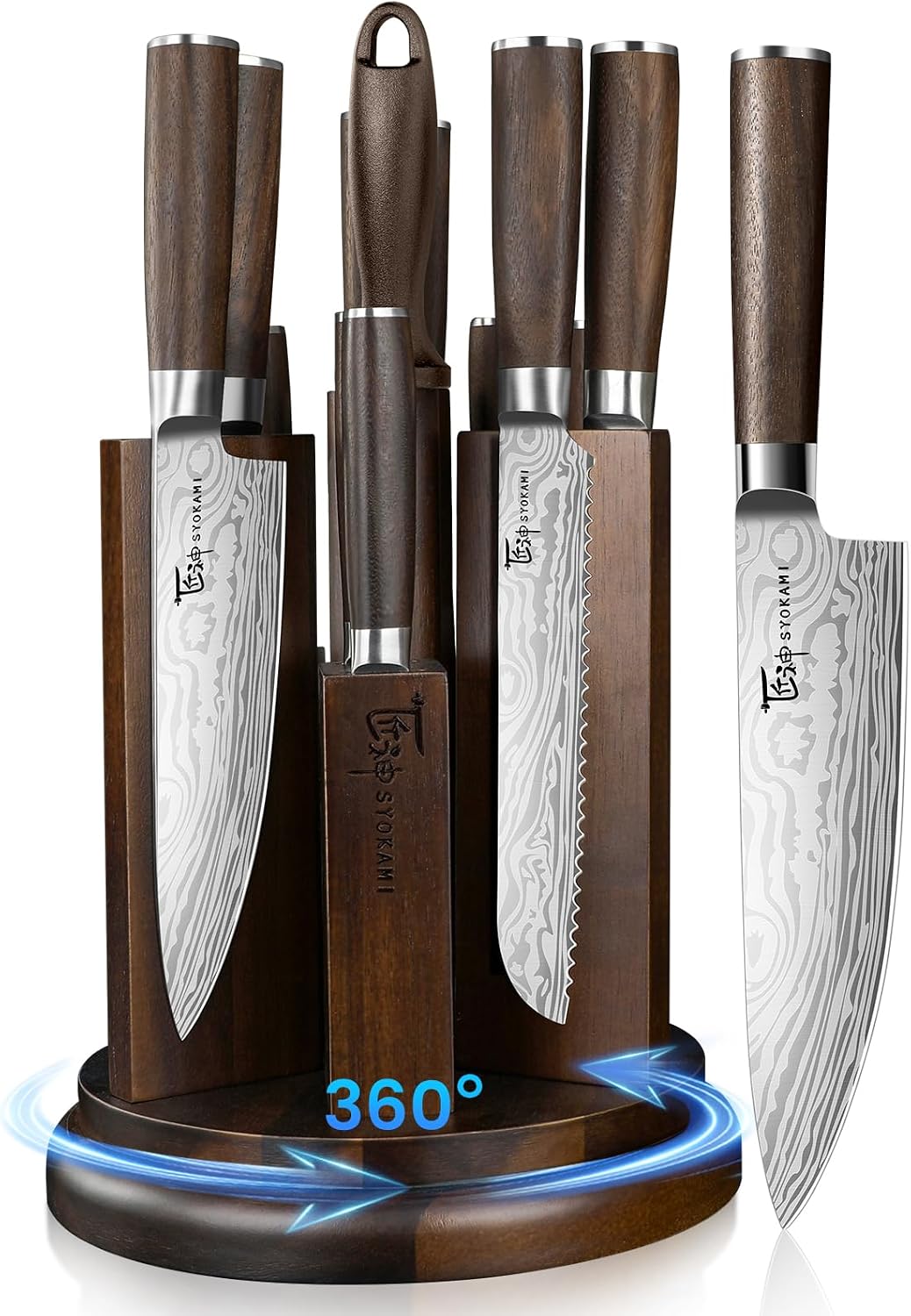 SYOKAMI Juego de cuchillos de cocina con bloque magnético y afilado...