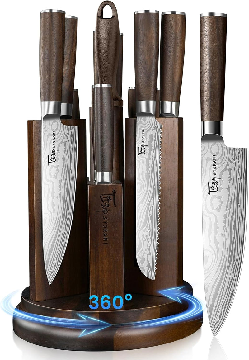 SYOKAMI Juego de cuchillos de cocina con bloque magnético y afilado...