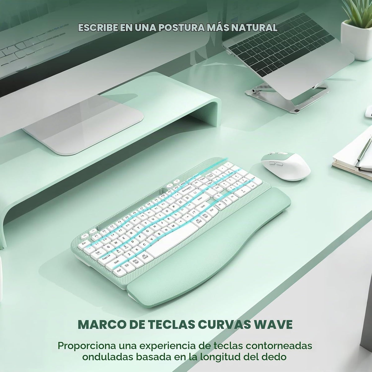 Juego de teclado y mouse inalámbricos, teclado ergonómico de tamaño...