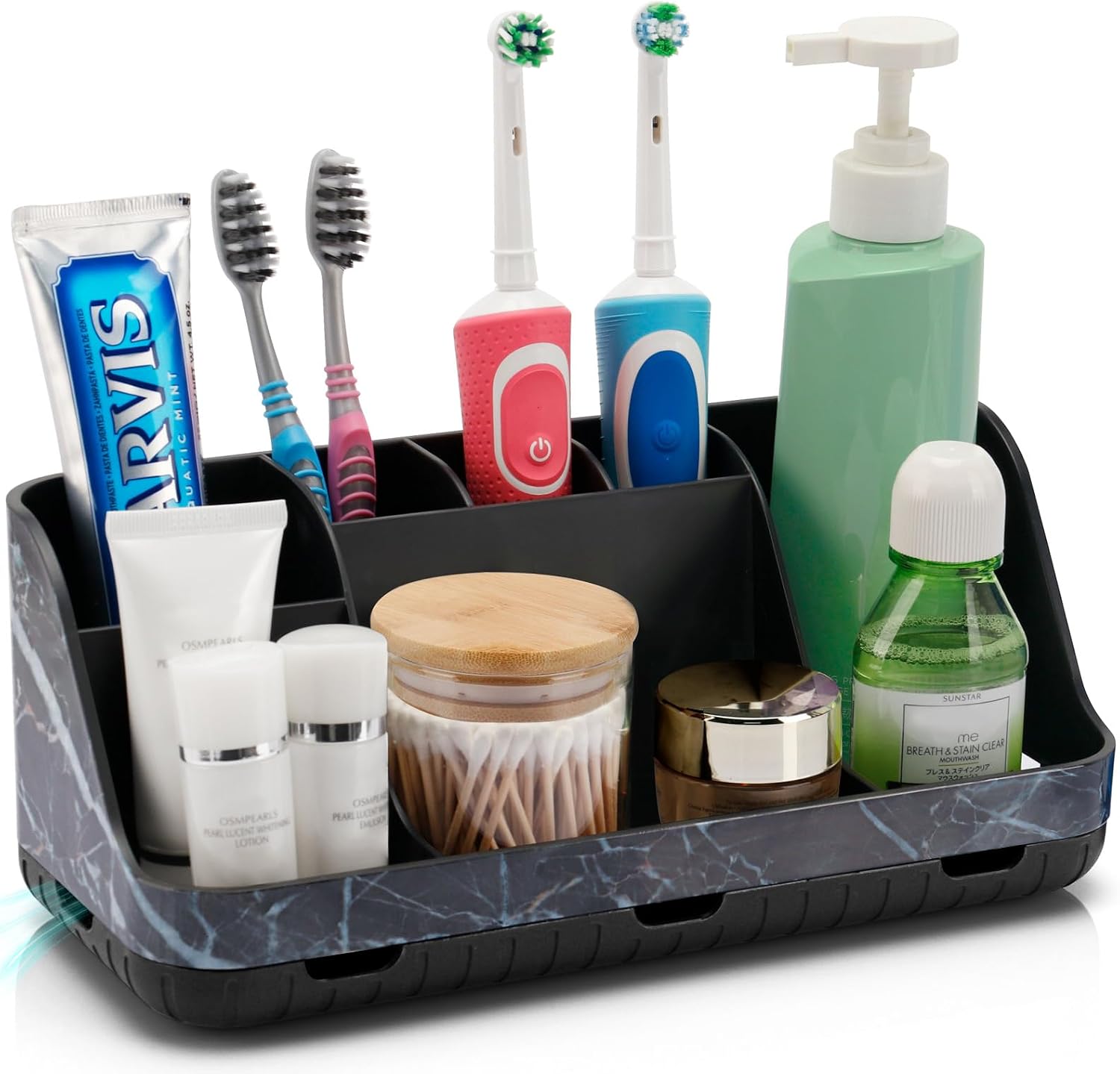 GFWARE Soporte de cepillo de dientes negro de mármol para baños | S...