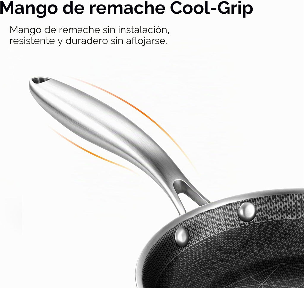COOKING KING - Sartén de acero inoxidable de 12 pulgadas, sartén hí...
