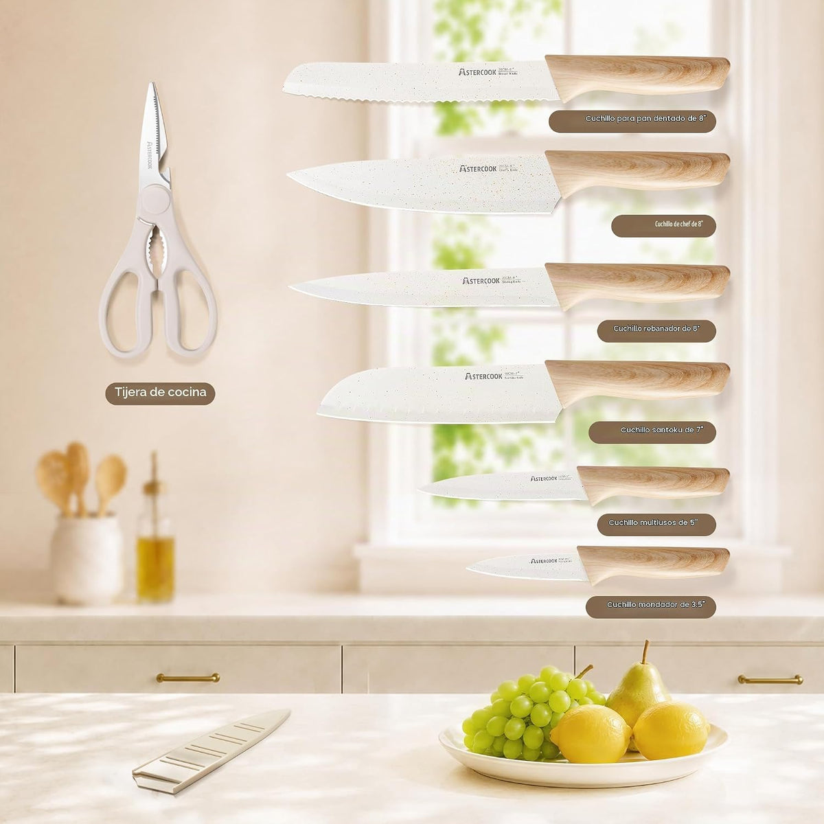 Astercook Juego de cuchillos, juego de 13 cuchillos de cocina con r...