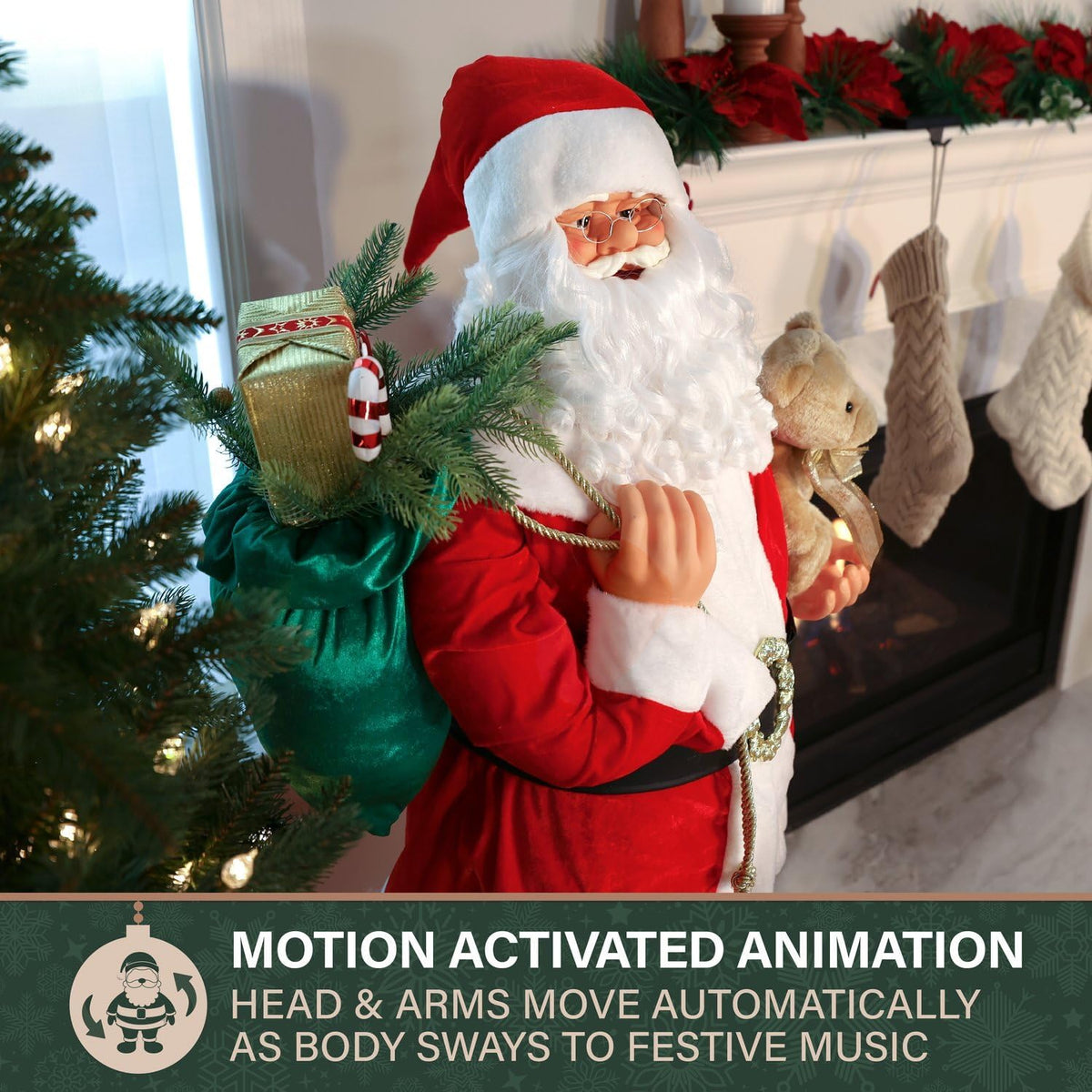 Fraser Hill Farm Papá Noel musical animado de 4.9 pies con oso de p...