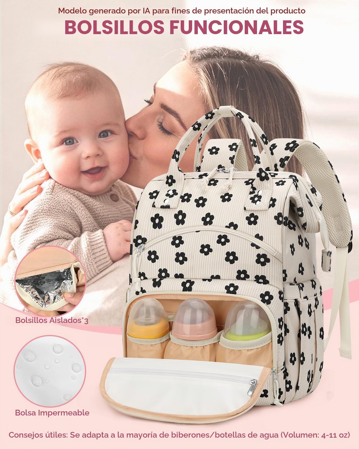 Pritent Mochila para pañales de gran capacidad para mamá, bolsa de...
