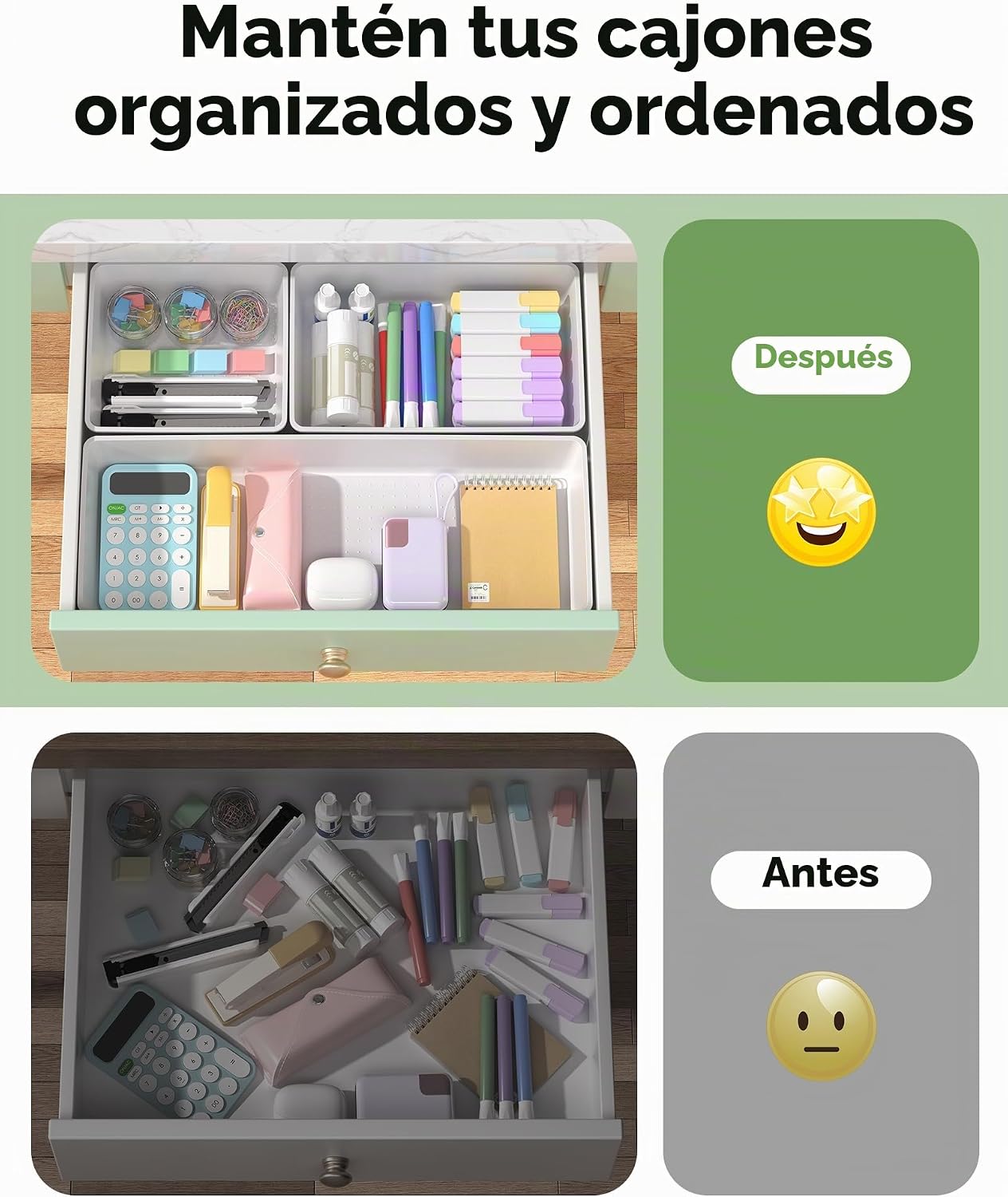 MLIKLU Juego de 10 organizadores de cajones de plástico de gran tam...