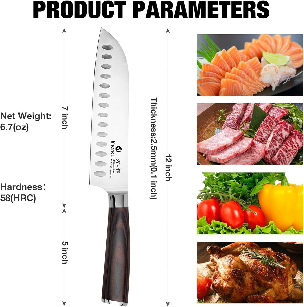 imarku Santoku Cuchillo de chef japonés de acero inoxidable de alto...