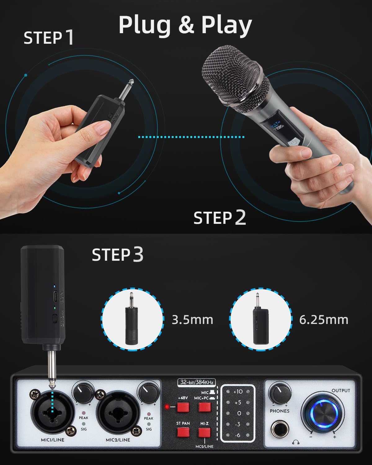 J.I.Y Sistema de micrófono inalámbrico de 2,4 GHz, micrófonos dinám...