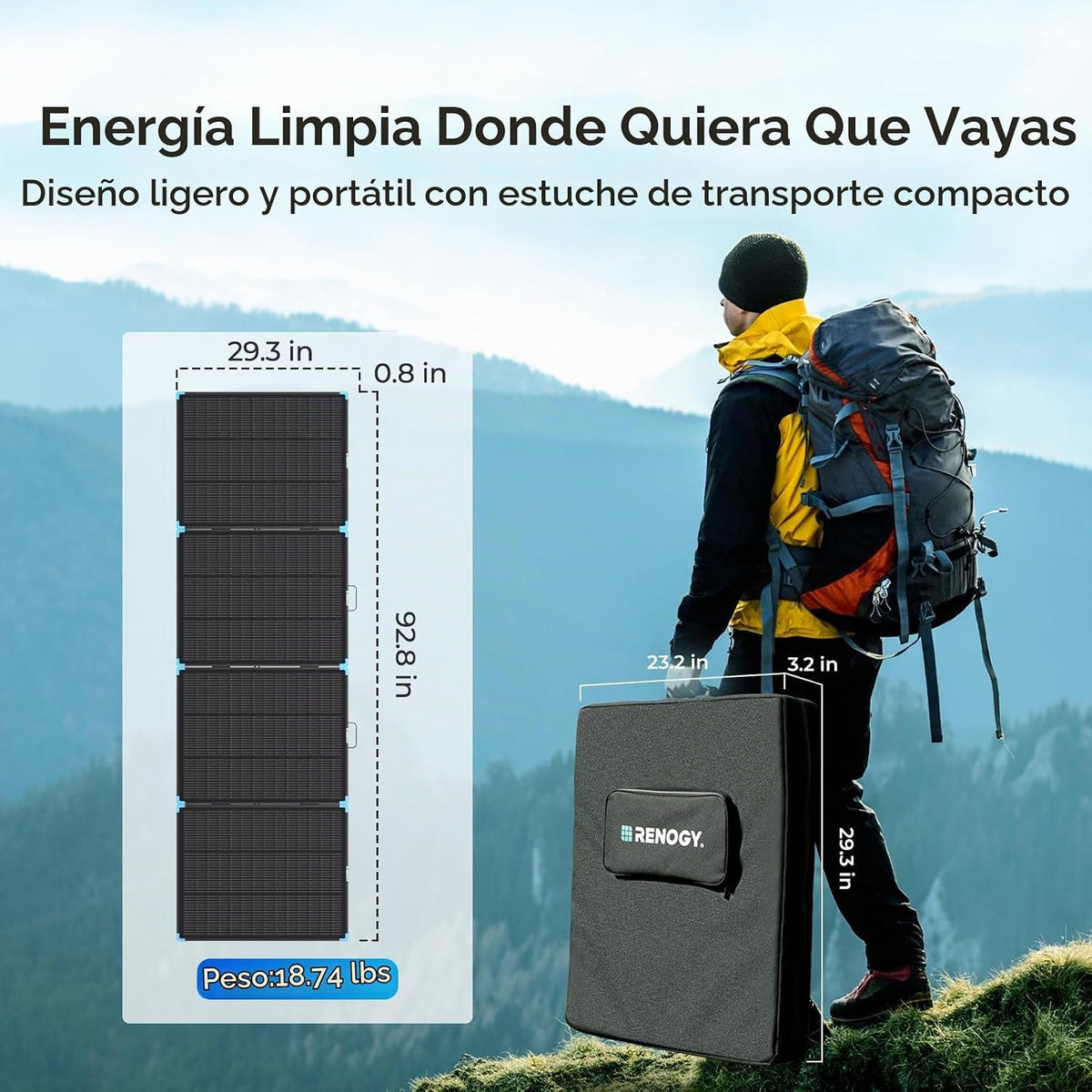 Panel solar portátil Renogy de 300 W, 25 % de alta eficiencia para...