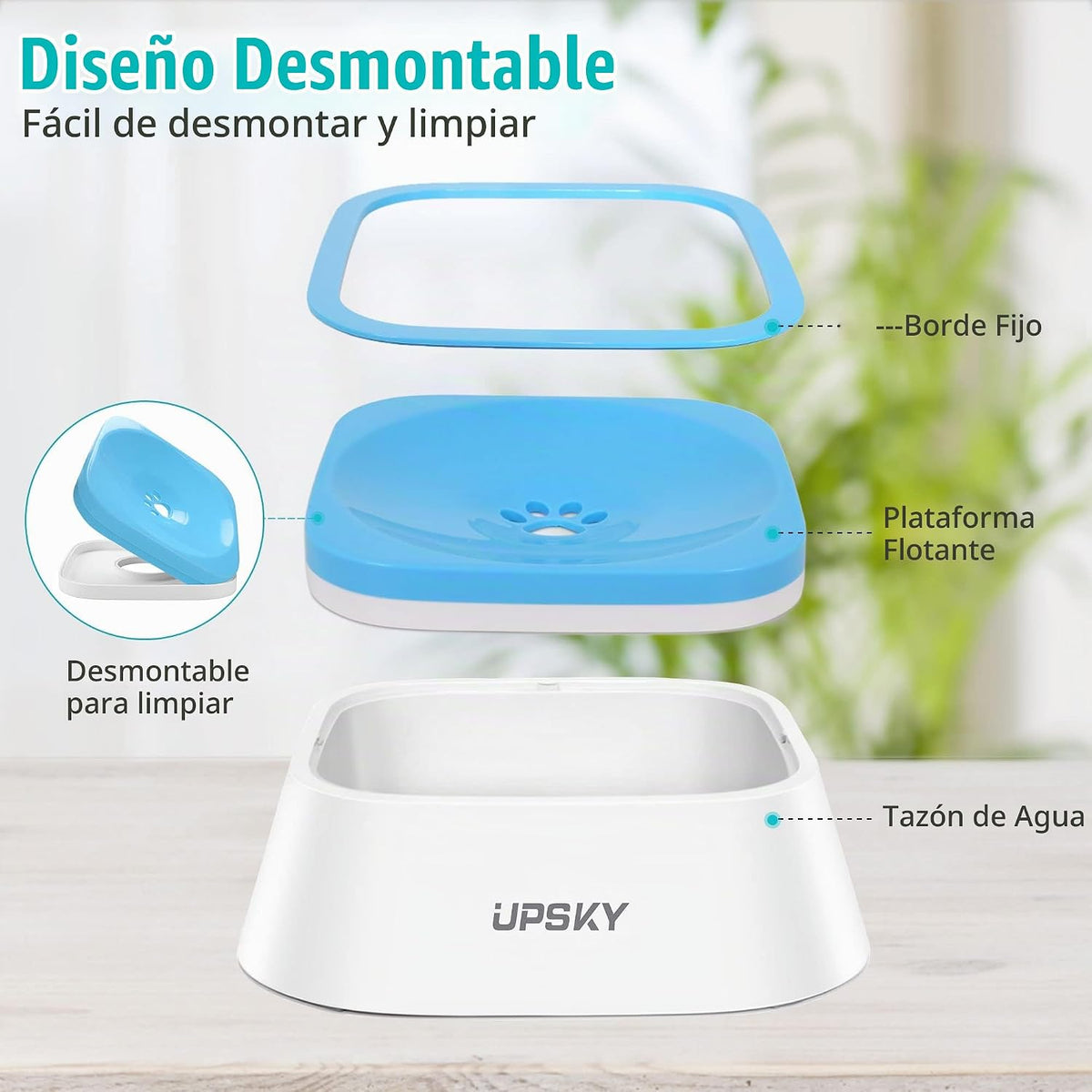 UPSKY Cuenco de agua para mascotas sin derrames, 35 onzas, alimenta...