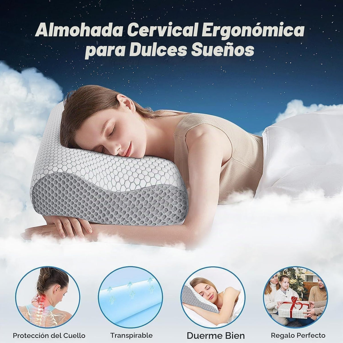 Almohada cervical ergonómica para dormir, tamaño King gris | Almoha...