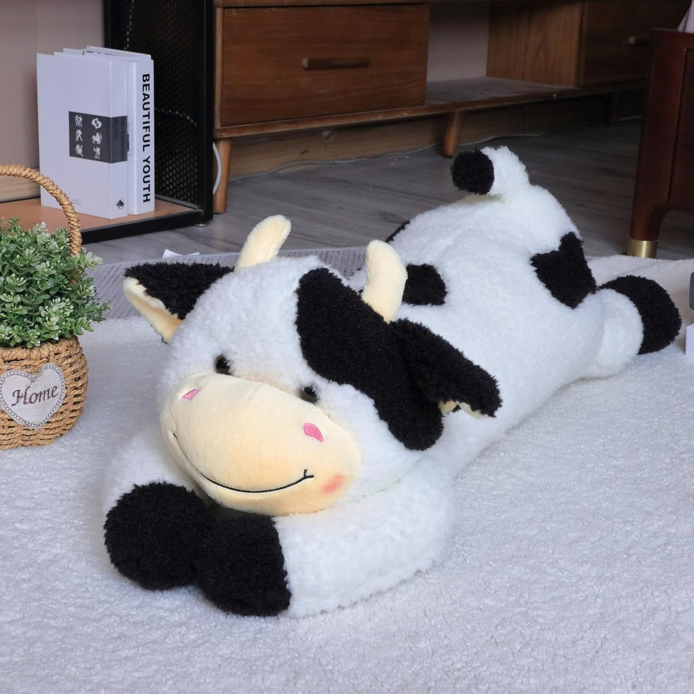 Easfan Vaca acostada de peluche grande para abrazar, juguete de alm...