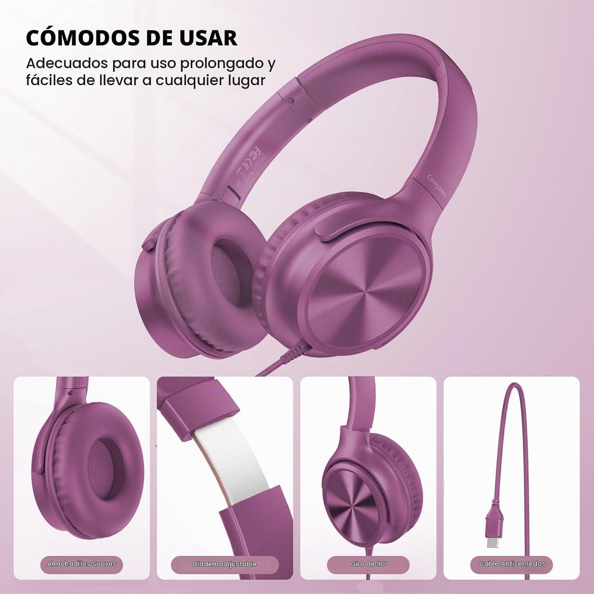 Cowyawn Auriculares USB C con cable, auriculares USB C con cable co...