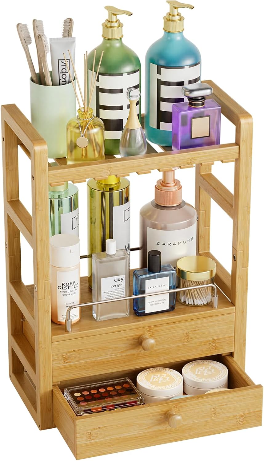 AmazerBath Organizador de encimera de baño de bambú, organizador de...